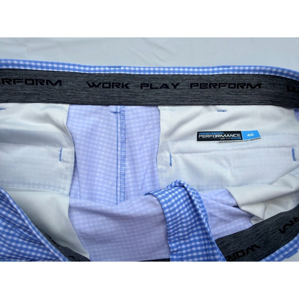Roundtree & Yorke Performance Golf Shorts 40 Blue White Gingham Stretch Beach - Picture 4 of 6
